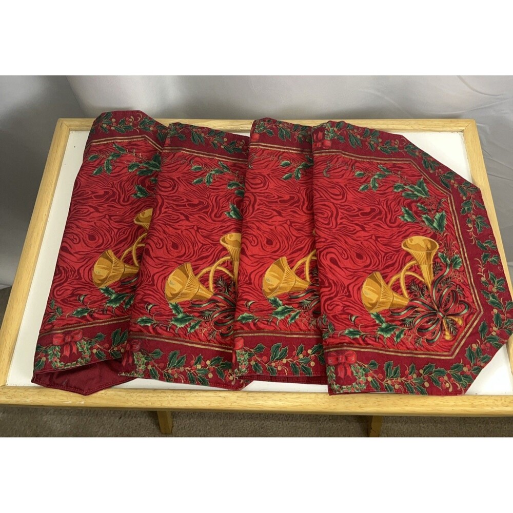 Vintage Handmade Christmas 4 Placemats Holiday Motifs 12x15 In Multicolor